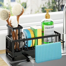 Stainless Steel Kitchen Sink Sponge Organizer Rack with Chopsticks Towel Holder
