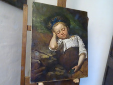 Tableau Ancien XIX ème Portrait Enfant Assoupi, Abel de Pujol 1785-1861
