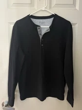 UNTUCKit Grassi Cotton Blend Henley Long Sleeve in Black, Size L