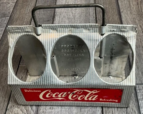 Coca-Cola Aluminum Metal 6-Pack Bottle Caddy Adjustable Handle Vintage