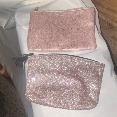 Ipsy 2pc Pink Glitter Zipper Makeup Bag Set Pouch/Cases