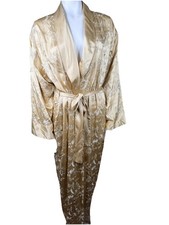 VINTAGE VICTORIA S SECRET 100 Silk gold embroidered Flowers Robe Belted M