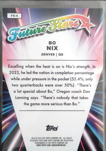 2024 TOPPS CHROME FOOTBALL BO NIX FUTURE STARS INSERT ROOKIE#FS-4 - Picture 2 of 2