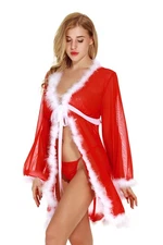 Women's Sexy Christmas Sheer Kimono Robe Babydoll Red Santa Lingerie Nightgown
