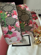 Gucci GG Gold Tone Buckle Bloom Leather Canvas Belt Size 100 cm fit's 34/36waist