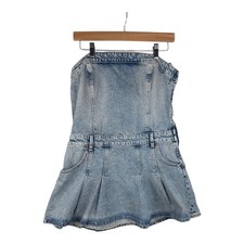Zara Mini Denim Pleated Mini Dress size Medium Blue