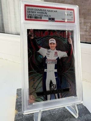 2025 Donruss Nascar Denny Hamlin Unleashed Holo /199 PSA 8