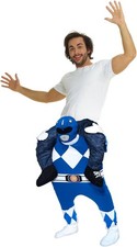 Adult Blue Power Ranger Superhero Halloween Costume Fancy Dress Ride on Shoulder