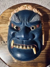 Real Japanese Noh Mask Wood Fudo Myoo Traditional Inoue Buddha Fudo Myōō Art