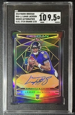 2018 Panini Obsidian Lamar Jackson RC Orange Etch Auto /25 SGC 9.5 Auto 10