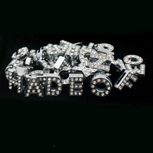 10 Rhinestone Alphabet Letters Slide Beads Charm Fit 8mm Wristbands DIY Name - Bild 4 von 35