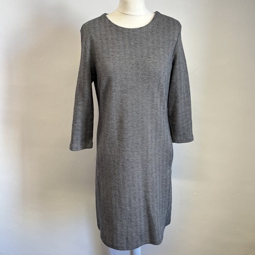 The White Company Dress Size 12 Grey Herringbone Pattern Pockets Cotton Wool - 第 1/11 張圖片