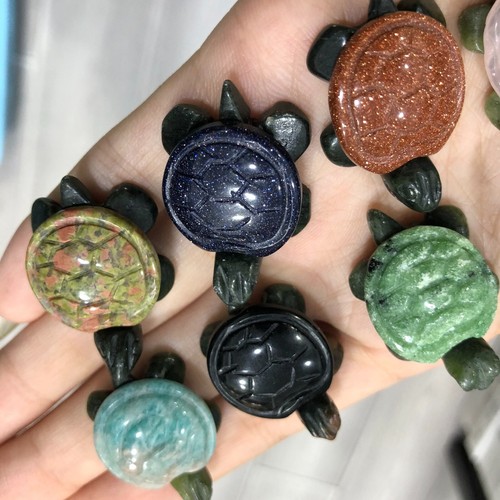 5pz Miscela Naturale Quarzo Intagliato a Mano Mini Tartaruga Marina Cristallo Reiki Guarigione - Foto 7 di 9