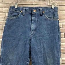 Wrangler mens 35x34 blue denim jeans bootcut western equestrian Rodeo ranch Work