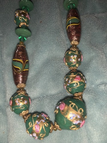 Necklace Wedding Cake Glass Foil Graduated Beads Vintage