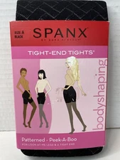NWT Spanx Tight End Tights Bodyshaping Size A Patterned Peek A Boo BLACK FR SHP!