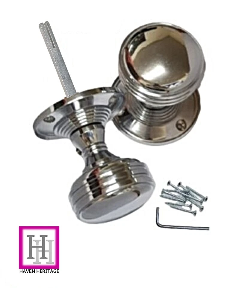 DOOR KNOBS Polished Chrome MORTICE REEDED SPRUNG Round Internal Handle 1-10 sets - Image 3 of 4