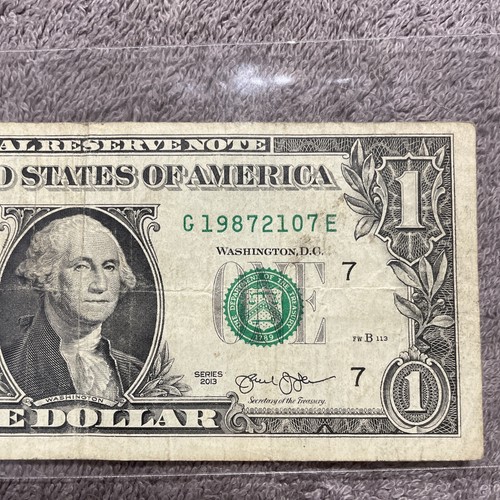 July 21 1987 Fancy Serial Number $1 Dollar Bill Birthday Note 19872107 - Picture 3 of 4