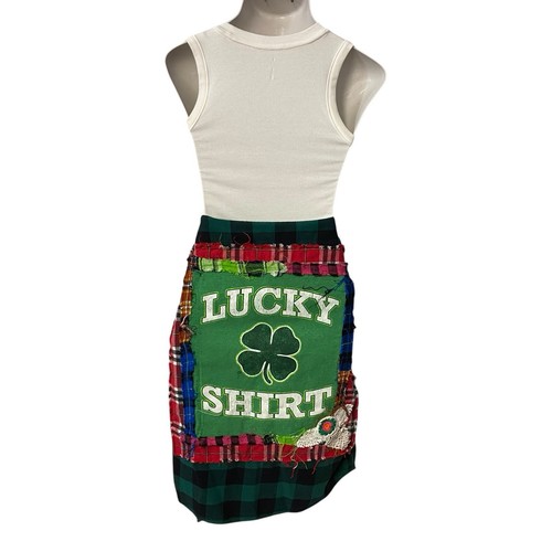 Upcycled Flannel Shirt Womens XL Shacket Lucky Grunge St Patricks Day Green Art - Picture 11 of 17