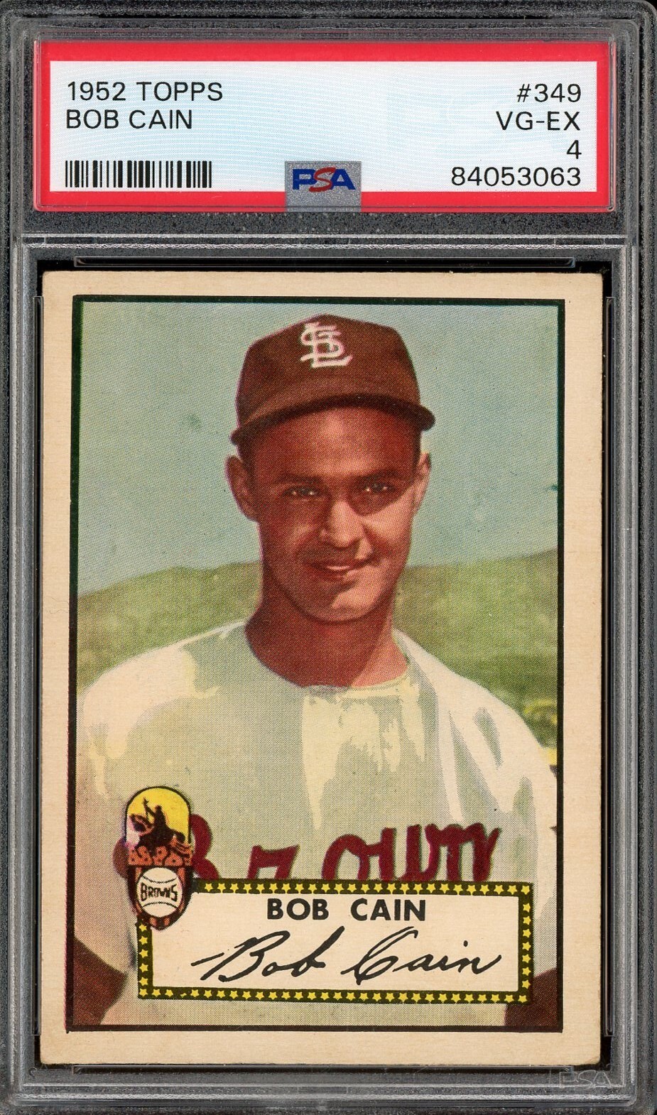 1952 Topps #349 Bob Cain St. Louis Browns PSA 4 VG-EX High Number