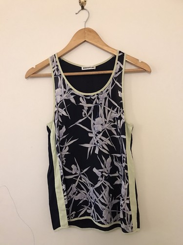 Whistles 100% Silk Size Small (8/10) Black Floral Sleeveless Blouse Top