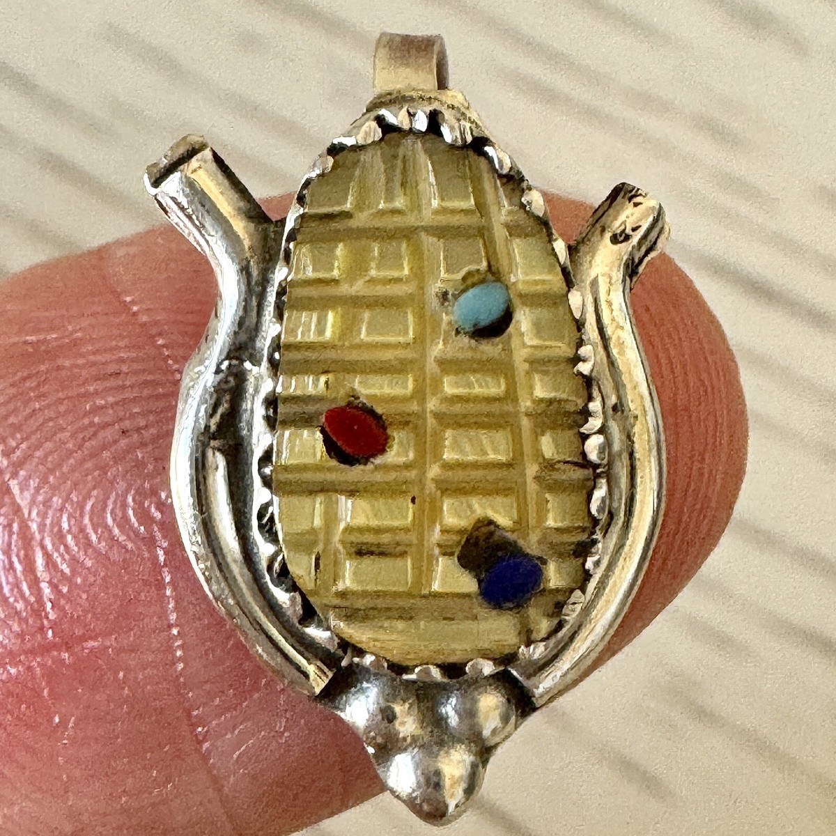 Exquisite Vintage Native American Zuni Turquoise Inlay Sterling Silver Corn Maiden Ring Exquisite Vintage Native American Zuni Turquoise Inlay Sterling Silver Corn Maiden Ring
