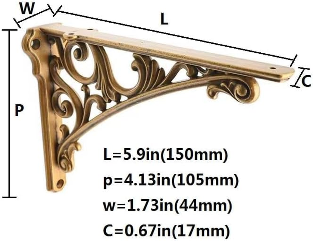 Antique Brass 6 Inch Heavy Duty Baroque Shelf Bracket 4 Pack