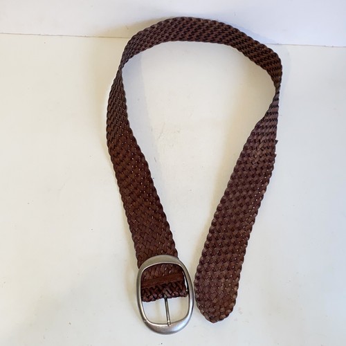 Vintage Dark Brown Woven Braided Leather Wide Belt Large Sterling Silver Buckle - Picture 6 of 12