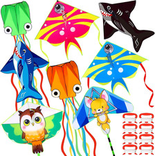 8 Pack Easy-Fly Kites for Kids - Fun Designs  109 Yard Strings Included