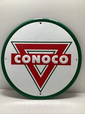 VINTAGE CONOCO GASOLINE PORCELAIN SIGN GAS STATION PUMP PLATE MOTOR OIL SERVICE