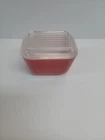 Vintage Red PYREX 501 B 1 1/2 Cup Refrigerator Dish Glass Lid Early Circle Logo