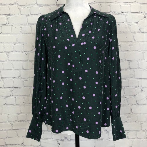 Kate Spade Pine Forest Green Pop Dots Blouse Size XS Silk Blend