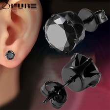 Black Round Cubic Zirconia Stud Earrings Men Women Earring Set Cubic Zirconia