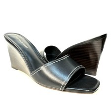 VERONICA BEARD Ellen Leather Wedge Slip On Sandals Black MSRP 350 