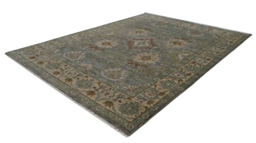 Handmade 9x12 ft Muted Gray Floral Luxurious Oushak Rug | Customizable Carpet - Picture 4 of 8