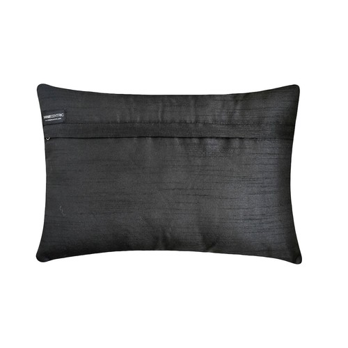 Black Silk Lumbar Pillow Cover Set of 2, Crystal Embroidery - Kristy - Picture 2 of 4