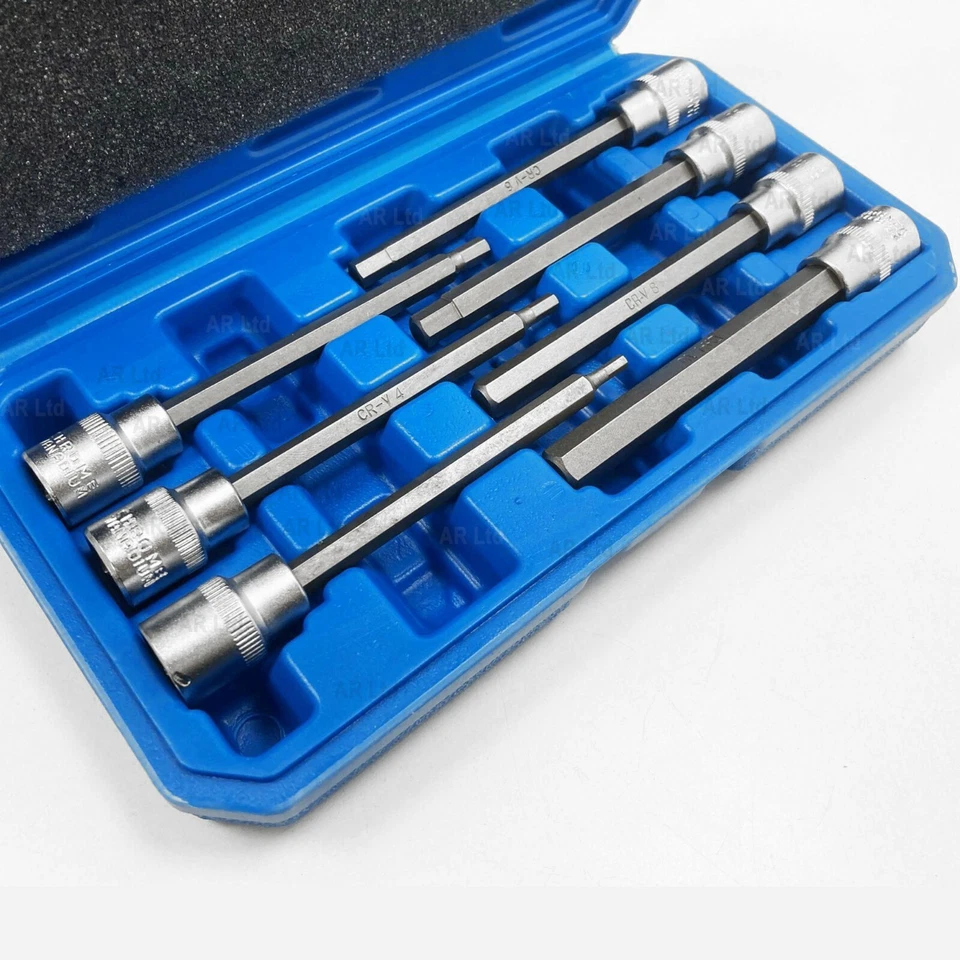 Male HEX Bit Sockets Set extra long 3-10mm Hex Allen key Socket  Bits 3/8" drive - Image 4 of 4