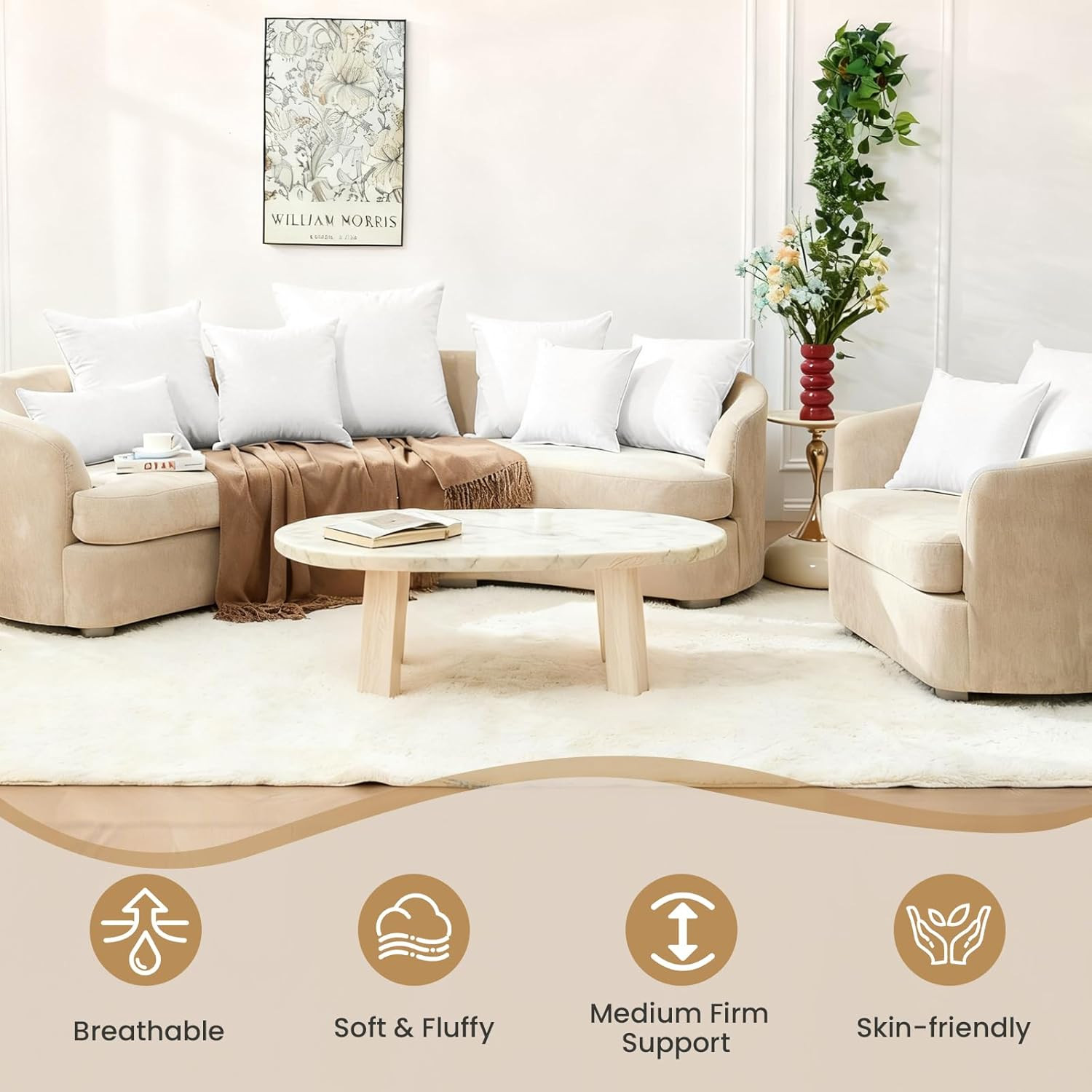 BHZ Euro Throw Pillow Insert 14x36 - Down Feather Alternative Hypoallergenic Pil