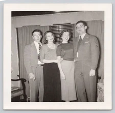 Happy Reunion with Airman Soldier c1950s B&W Vintage Snapshot
