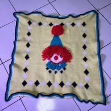 Clown Mini Knitted Blanket Handmade Crochet Vintage Retro Decor Gift Idea 23”X23 Clown Mini Knitted Blanket Handmade Crochet Vintage Retro Decor Gift Idea 23”X23 - Image 1
