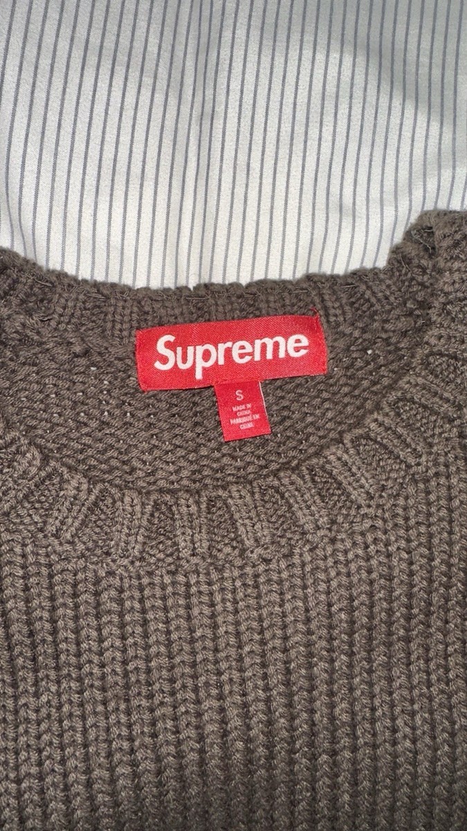 Supreme Brown Chunky-Knit Pullover Sweater Embroidered Logo Men's