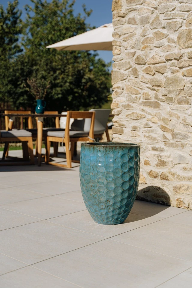 Dekotopf Keramik Blumentopf Übertopf für Wohnzimmer & Büro Stahlblau MEROVEE - Bild 3 von 4