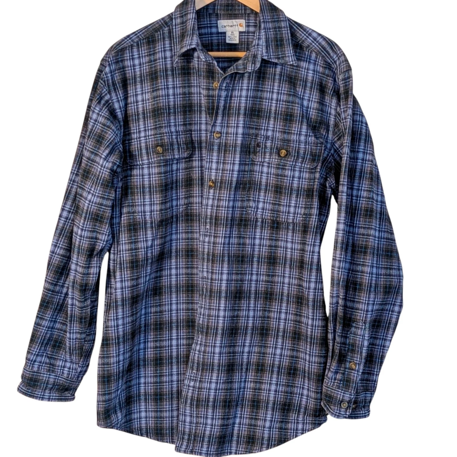 Carhartt Men's Navy Plaid Button Down Shirt XL Flannel Outdoor Work Shirt