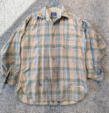 Vintage Pendleton 100 Virgin Wool Plaid Shirt USA Made Men's L Distressed Patch