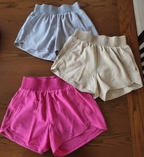 Women’s M Athletic 3-Pack Running Shorts Pink Beige Light Blue Zip Pockets