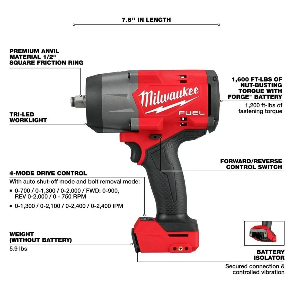 Milwaukee 2967-20 M18 FUEL ½ Inch High Torque Impact Wrench Friction Ring Foto 4 de 4