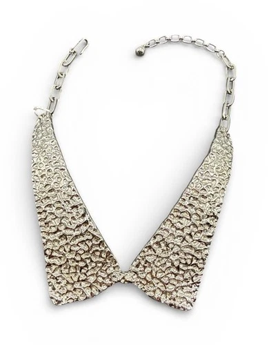 Lot Of Trifari Signed Collar Necklace Silver Tone Textured 14” J80