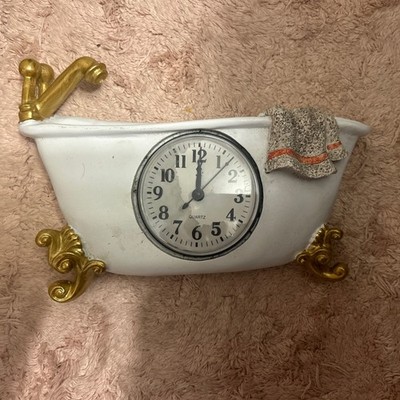 Rare Claw Foot Bathtub Bath & Faucet Towel Wall Clock Bathroom  9x6.5 