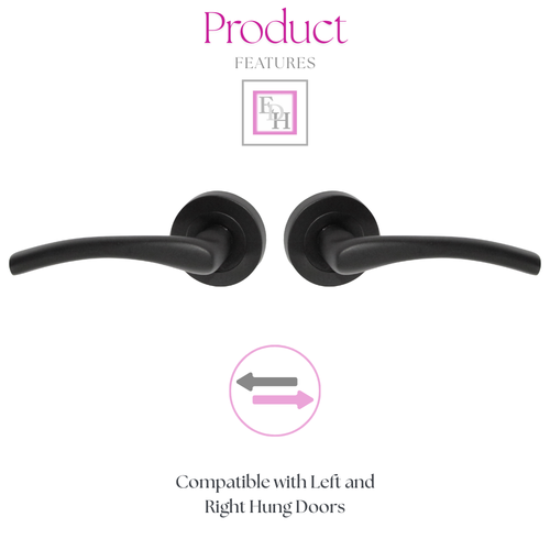 Zena Matt Black Door Handles on Rose 3 Lever Sash Lock Handle Set - Picture 8 of 16