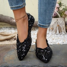 Women's Sequined Pointed Toe Slip On Flat Shoes Soft Sole Comfort Casual Ballets
